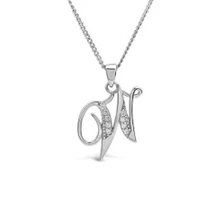 Sterling Silver Script Cubic Zirconia Initial W Pendant