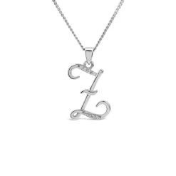Sterling Silver Script Cubic Zirconia Initial Z Pendant