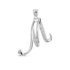 Sterling Silver Script Cubic Zirconia Initial M Pendant