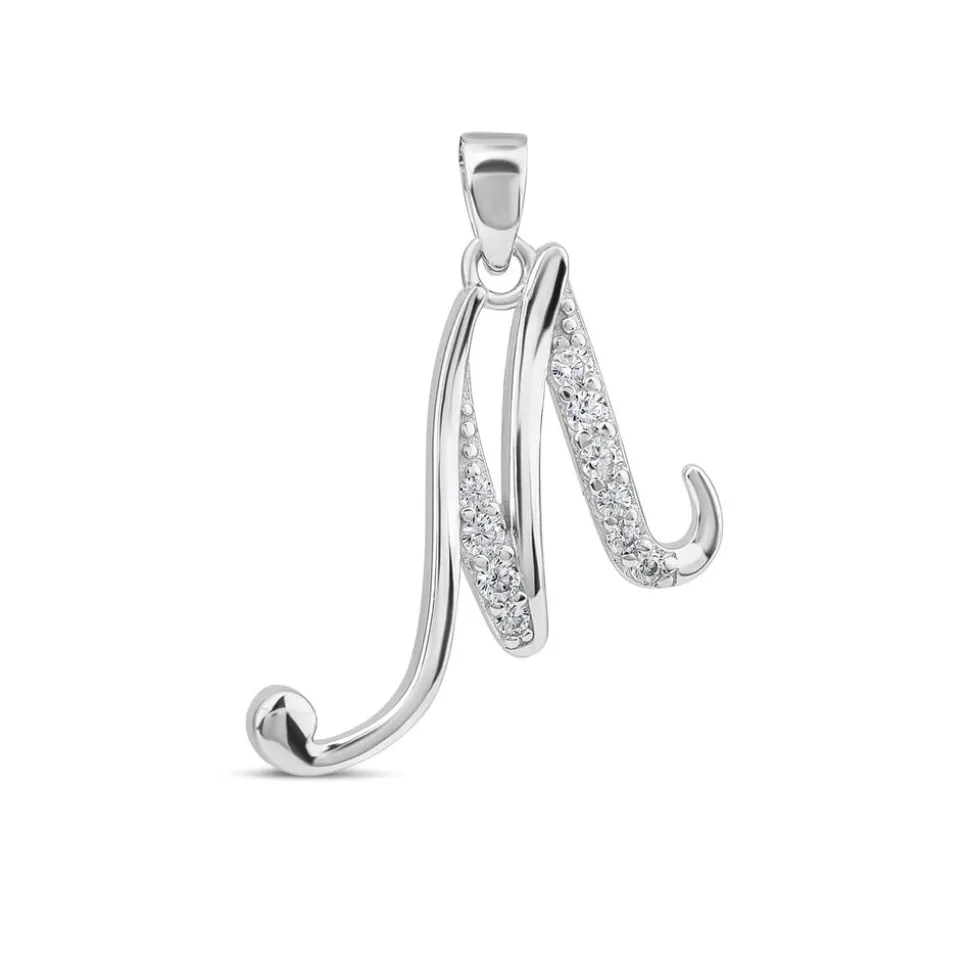 Sterling Silver Script Cubic Zirconia Initial M Pendant