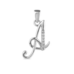 Sterling Silver Script Cubic Zirconia Initial A Pendant