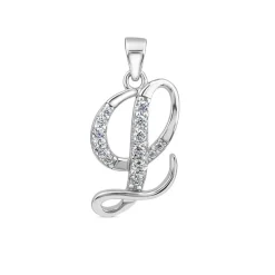 Sterling Silver Script Cubic Zirconia Initial L Pendant