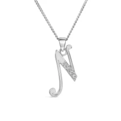 Sterling Silver Script Cubic Zirconia Initial N Pendant