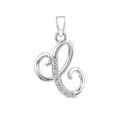 Sterling Silver Script Cubic Zirconia Initial C Pendant