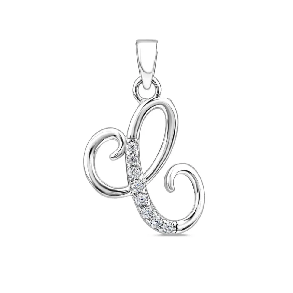 Sterling Silver Script Cubic Zirconia Initial C Pendant