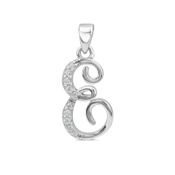 Sterling Silver Script Cubic Zirconia Initial E Pendant