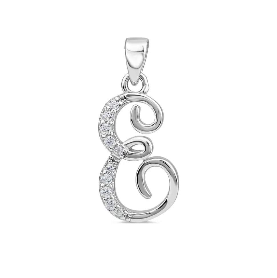 Sterling Silver Script Cubic Zirconia Initial E Pendant