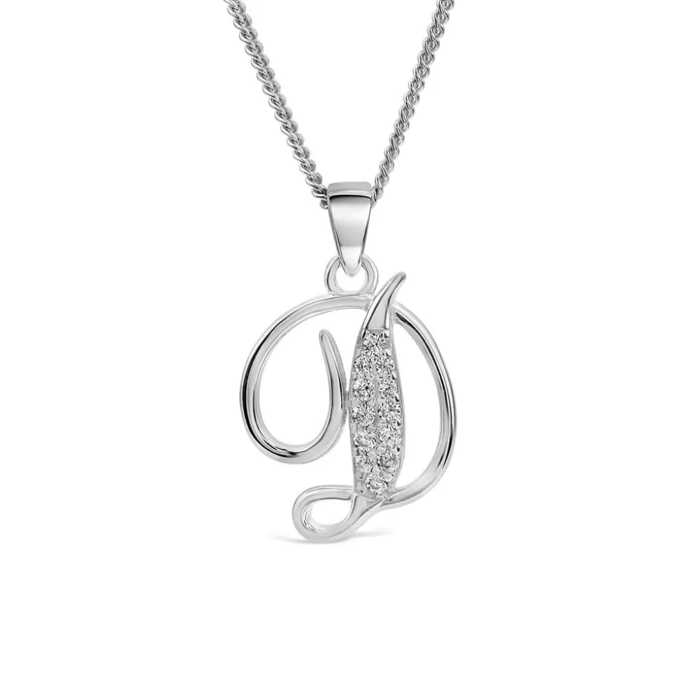 Sterling Silver Script Cubic Zirconia Initial D Pendant