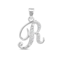 Sterling Silver Script Cubic Zirconia Initial R Pendant
