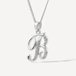 Sterling Silver Script Cubic Zirconia Initial B Pendant