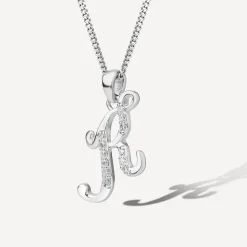 Sterling Silver Script Cubic Zirconia Initial K Pendant
