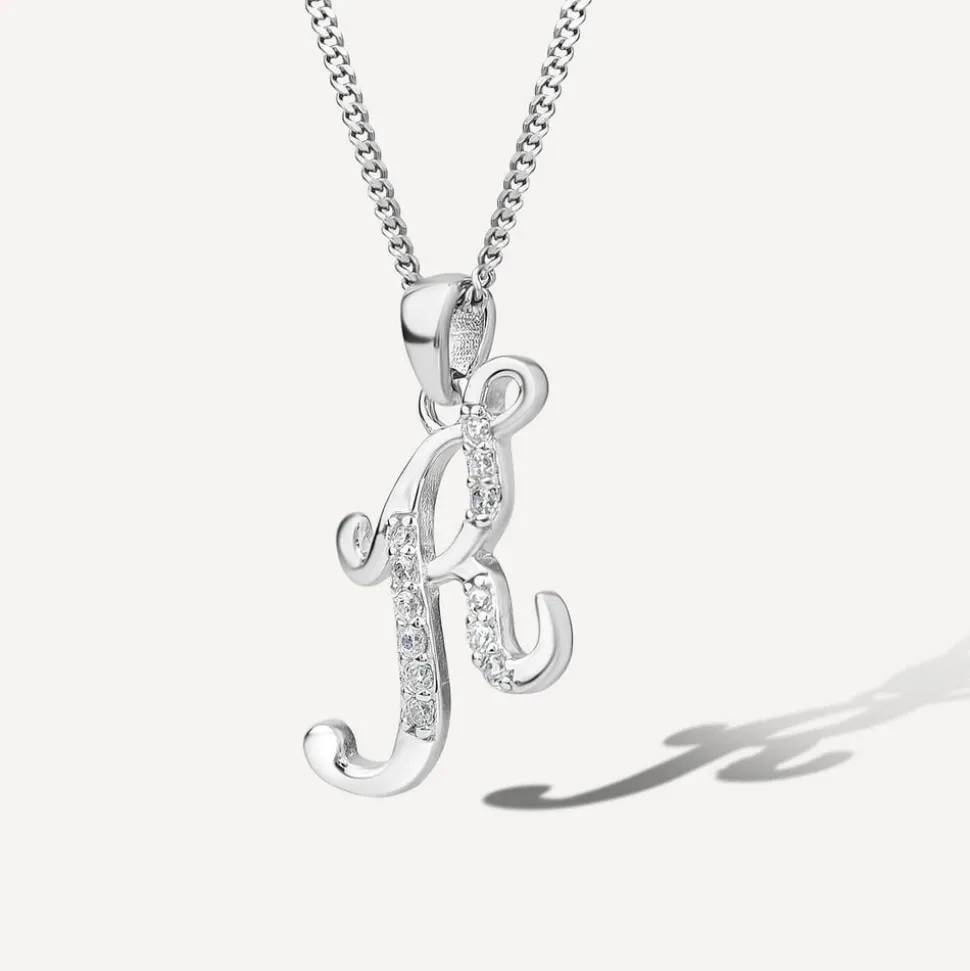 Sterling Silver Script Cubic Zirconia Initial K Pendant