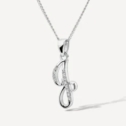 Sterling Silver Script Cubic Zirconia Initial J Pendant