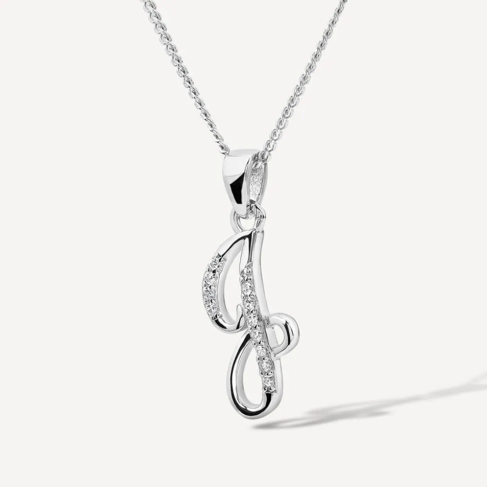 Sterling Silver Script Cubic Zirconia Initial J Pendant