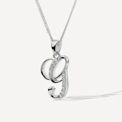Sterling Silver Script Cubic Zirconia Initial G Pendant