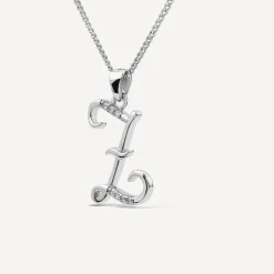 Sterling Silver Script Cubic Zirconia Initial Z Pendant