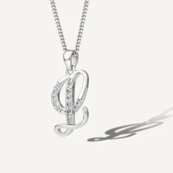 Sterling Silver Script Cubic Zirconia Initial L Pendant