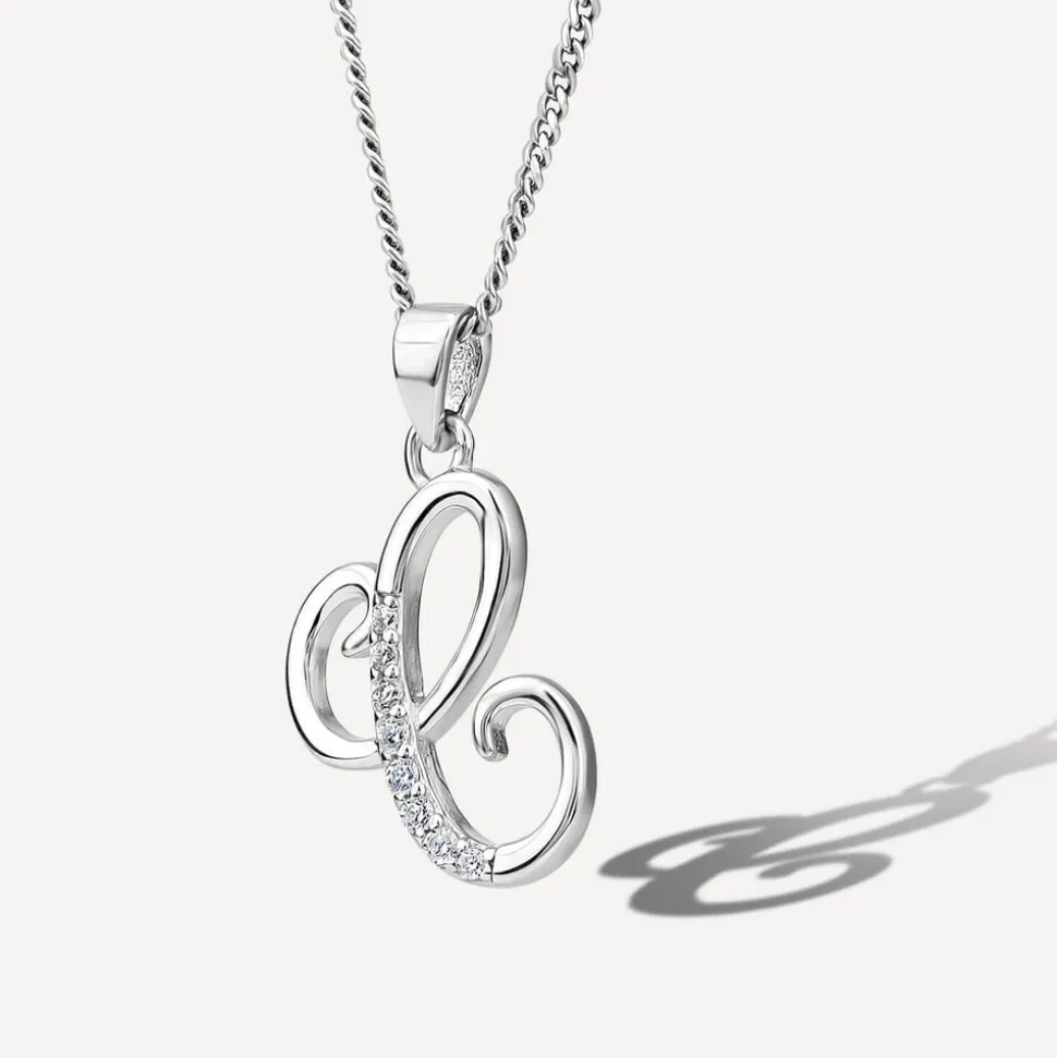 Sterling Silver Script Cubic Zirconia Initial C Pendant