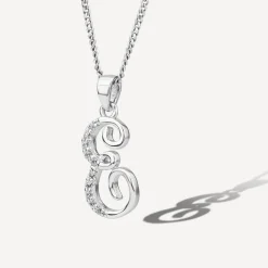 Sterling Silver Script Cubic Zirconia Initial E Pendant