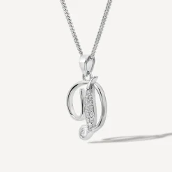 Sterling Silver Script Cubic Zirconia Initial D Pendant