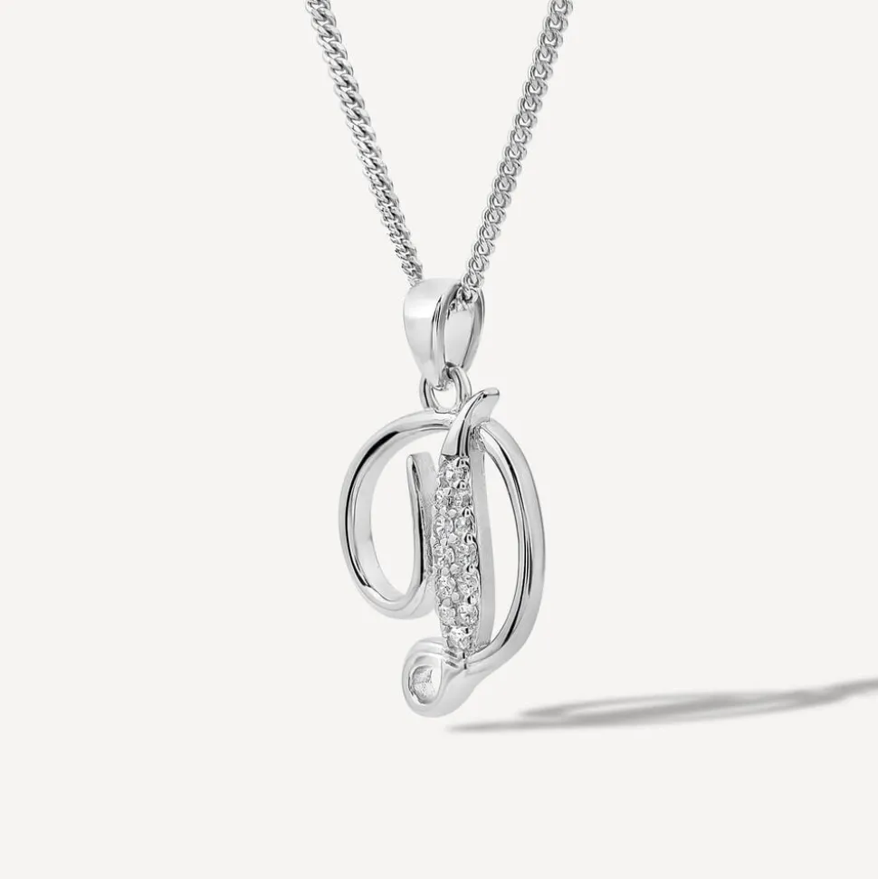 Sterling Silver Script Cubic Zirconia Initial D Pendant