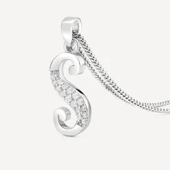 Sterling Silver Script Cubic Zirconia Initial S Pendant