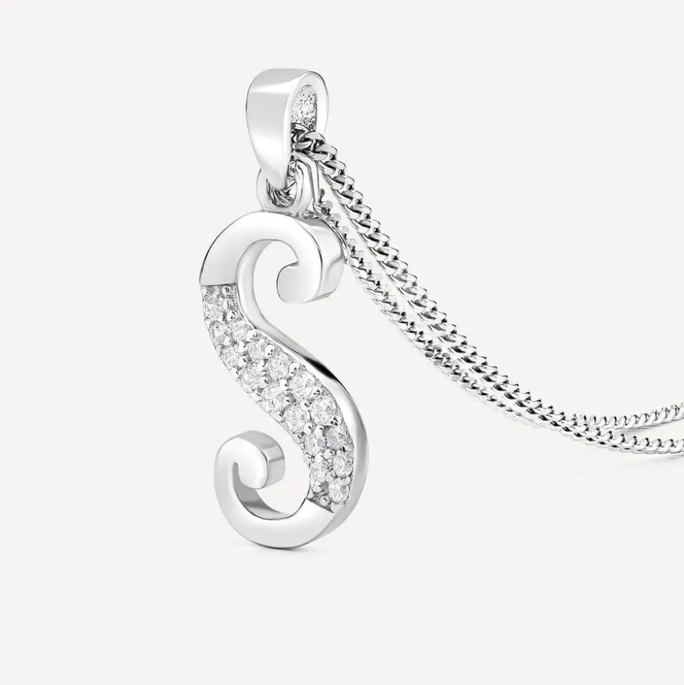 Sterling Silver Script Cubic Zirconia Initial S Pendant