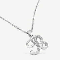 Sterling Silver Script Cubic Zirconia Initial B Pendant