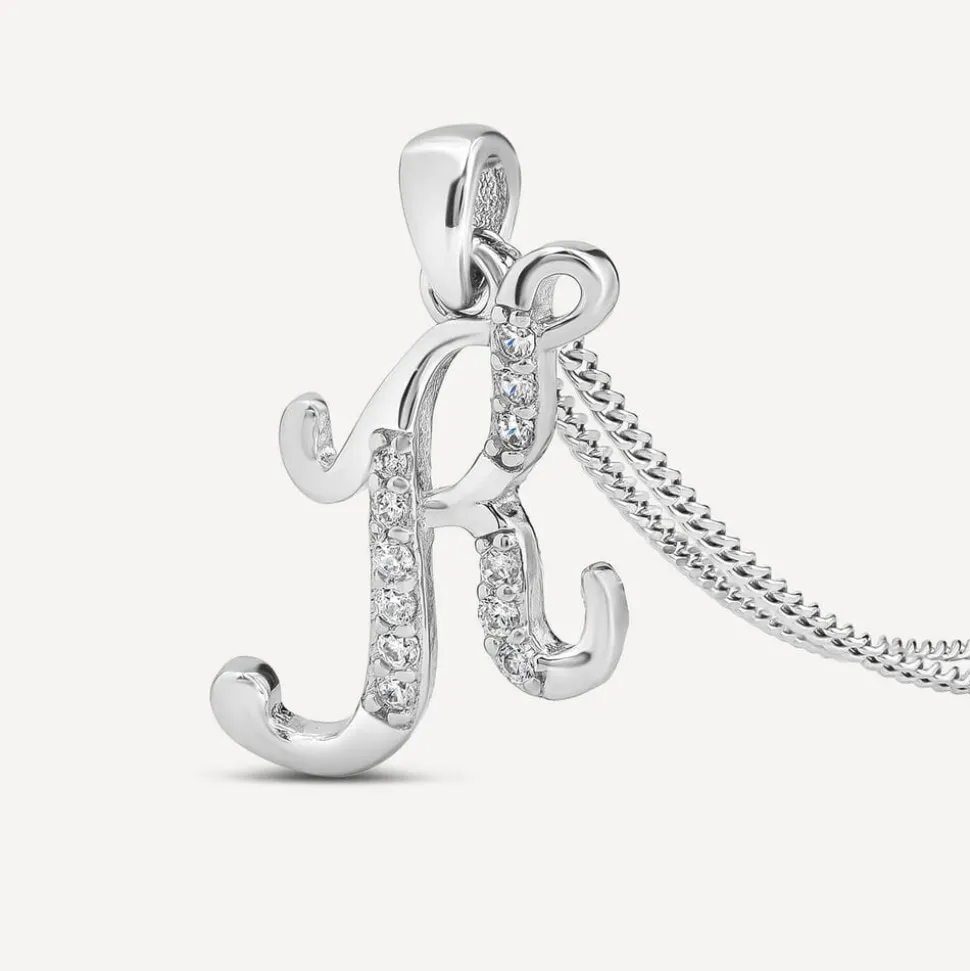 Sterling Silver Script Cubic Zirconia Initial K Pendant