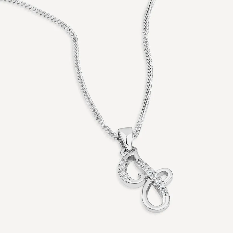 Sterling Silver Script Cubic Zirconia Initial J Pendant