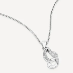 Sterling Silver Script Cubic Zirconia Initial I Pendant