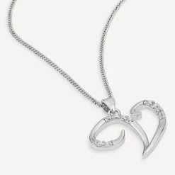 Sterling Silver Script Cubic Zirconia Initial V Pendant
