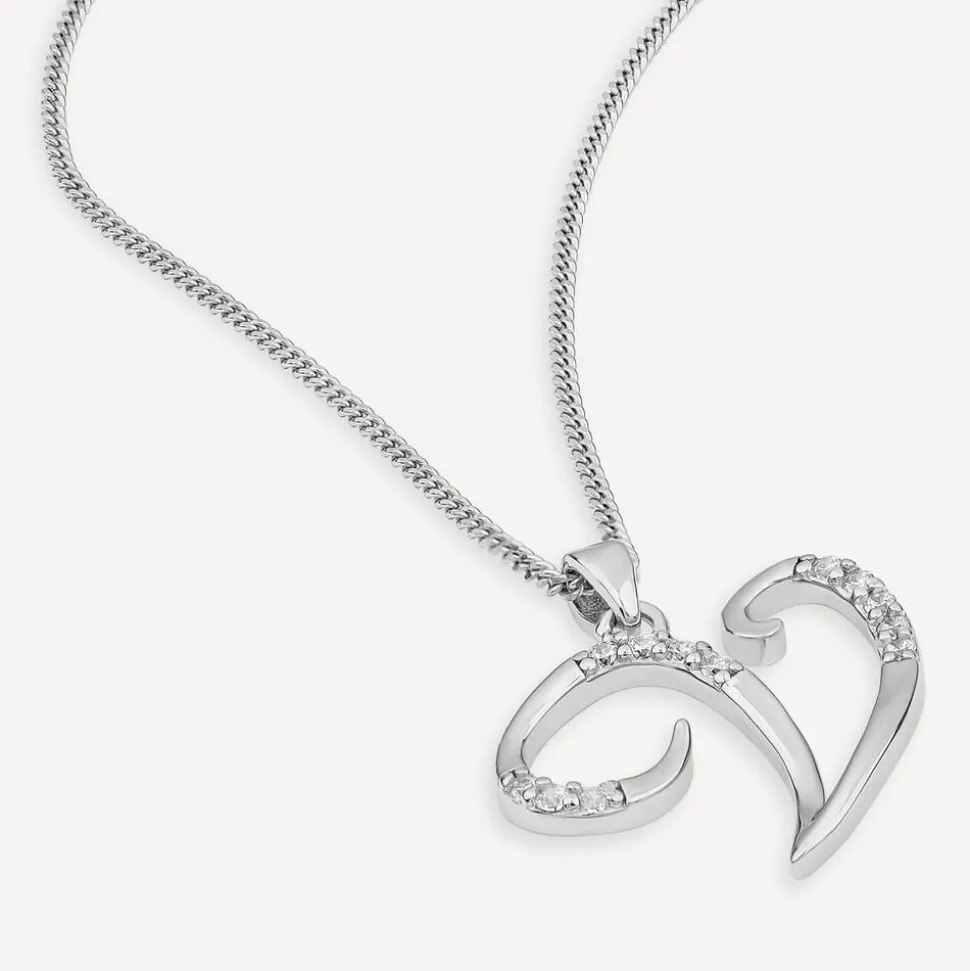 Sterling Silver Script Cubic Zirconia Initial V Pendant