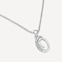 Sterling Silver Script Cubic Zirconia Initial O Pendant