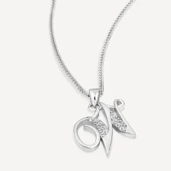 Sterling Silver Script Cubic Zirconia Initial W Pendant