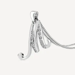 Sterling Silver Script Cubic Zirconia Initial M Pendant