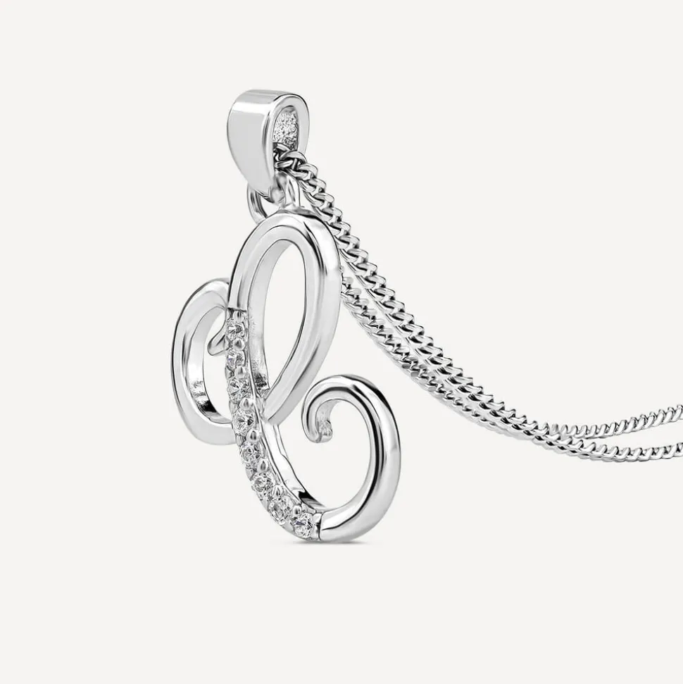 Sterling Silver Script Cubic Zirconia Initial C Pendant