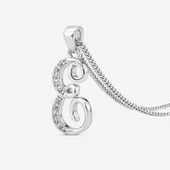 Sterling Silver Script Cubic Zirconia Initial E Pendant