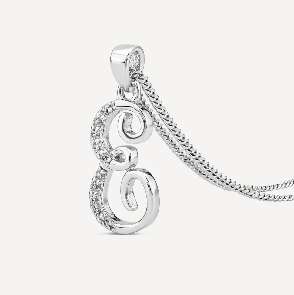 Sterling Silver Script Cubic Zirconia Initial E Pendant