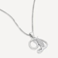 Sterling Silver Script Cubic Zirconia Initial D Pendant