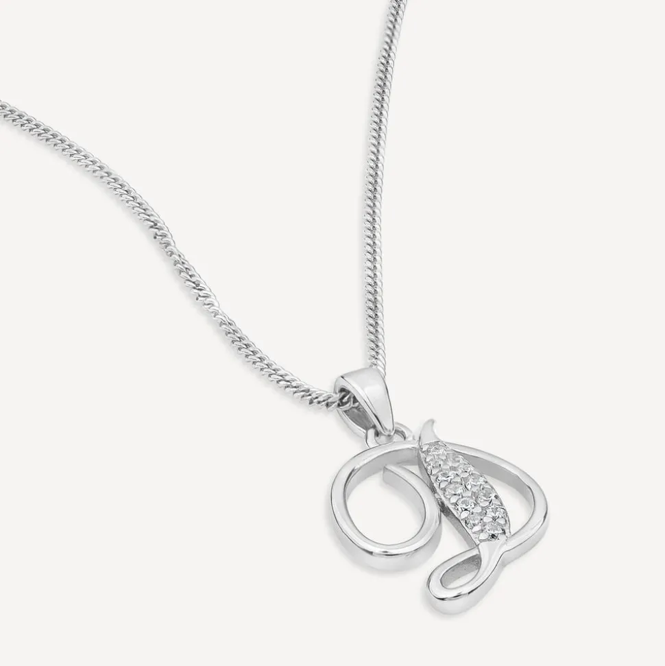 Sterling Silver Script Cubic Zirconia Initial D Pendant