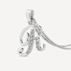 Sterling Silver Script Cubic Zirconia Initial R Pendant