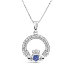 Sterling Silver September Birthstone Pave Cubic Zirconia Claddagh Pendant
