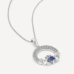 Sterling Silver September Birthstone Pave Cubic Zirconia Claddagh Pendant