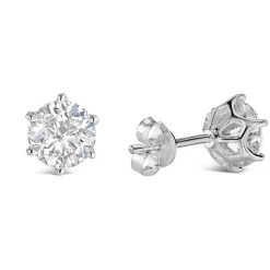 Sterling Silver Six Claw Cubic Zirconia 7mm Stud Earrings