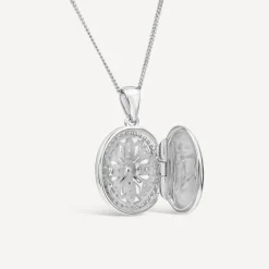 Sterling Silver Small Cubic Zirconia Antique Design Oval Locket Pendant