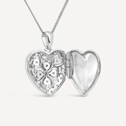 Sterling Silver Small Cubic Zirconia Antique Design Heart Locket Pendant