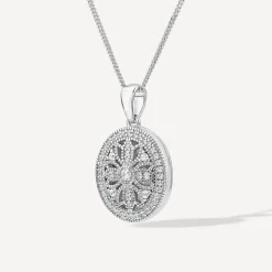Sterling Silver Small Cubic Zirconia Antique Design Oval Locket Pendant