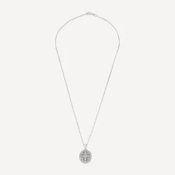 Sterling Silver Small Cubic Zirconia Antique Design Oval Locket Pendant