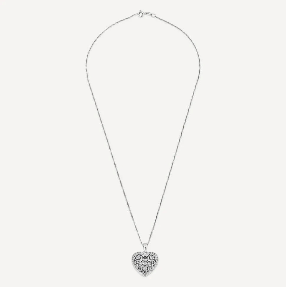 Sterling Silver Small Cubic Zirconia Antique Design Heart Locket Pendant